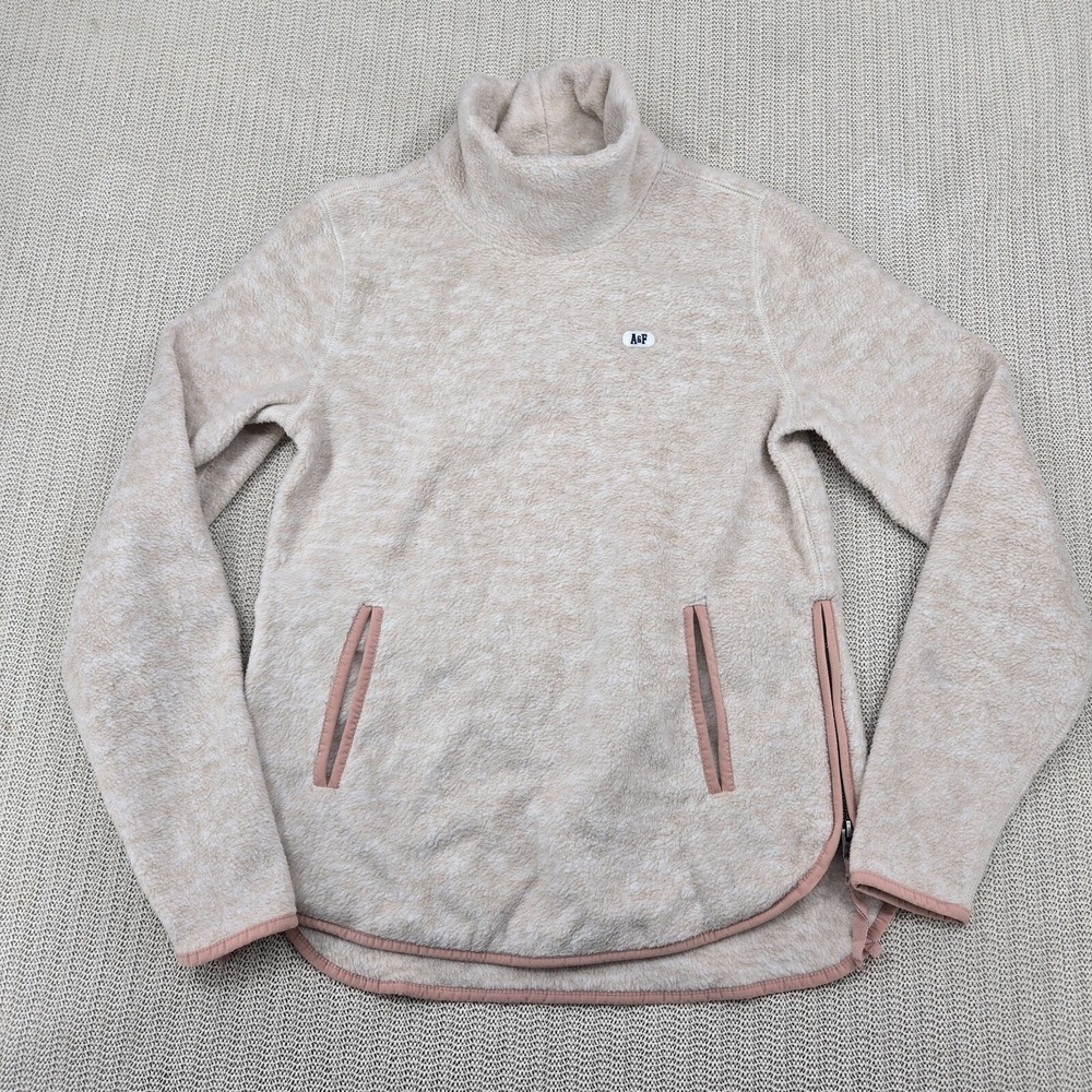 Abercrombie & Fitch Sweatshirt Womens XXS Fleece Pullover‎ Beige Pink Trim